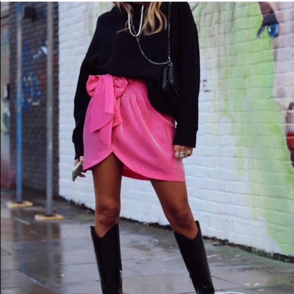 ZARA PINK SHIMMERY MINI DRESS SKIRT WITH BOW TIE Size XS NWT